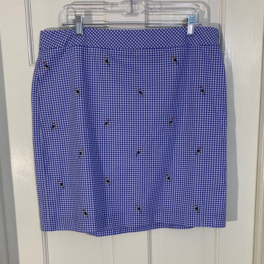 Talbots Preppy Blue and White Gingham Skirt Embroidered Toucans Size 16 🦜🦜🦜🦜🦜